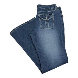 Y2K Angels Dark Wash 2000s Distressed Flare Jeans Women’s 15 (33.5x31)